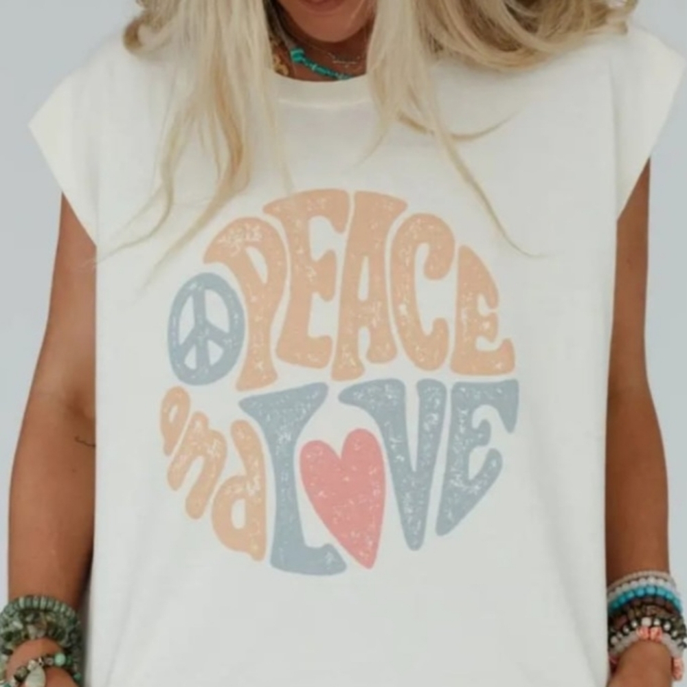 Peace and Love Graphic Tee - Cream